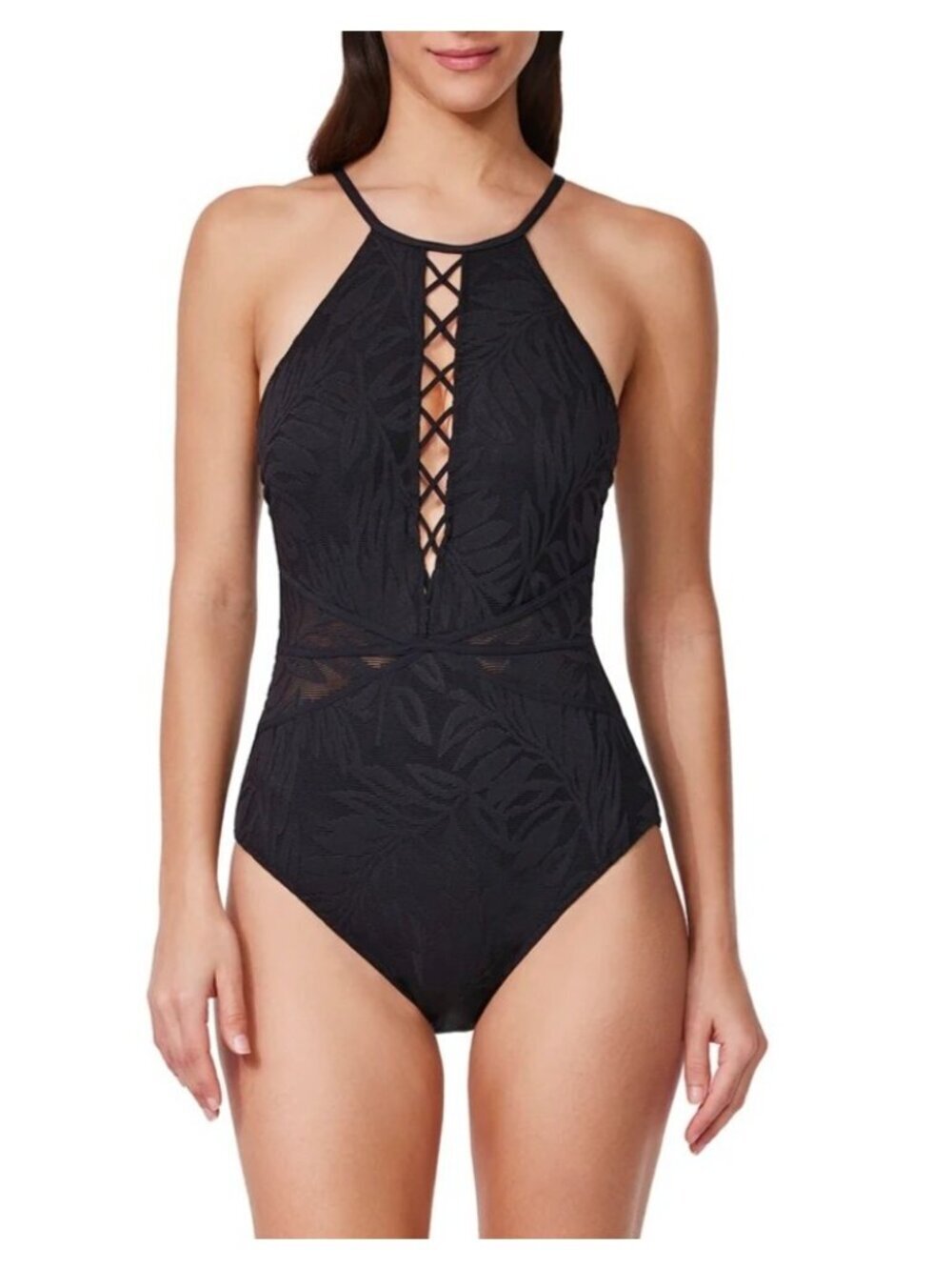 NWT Gottex High Neck Black One Piece Swimsuit Size 10